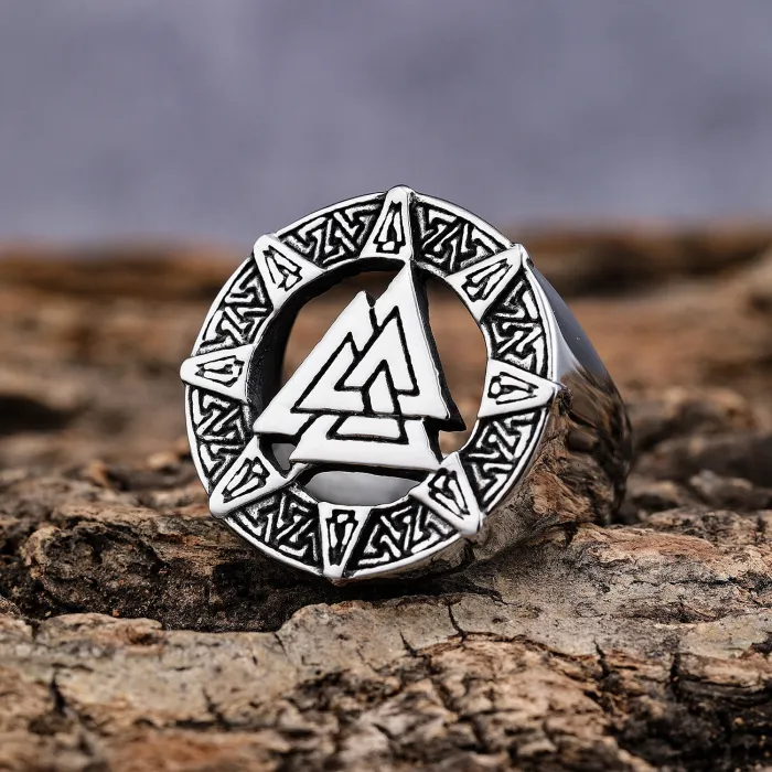 Valknut Viking Triangle Ring – Norse Mythology Titanium Steel Jewelry for Men, Nordic Symbol Wholesale