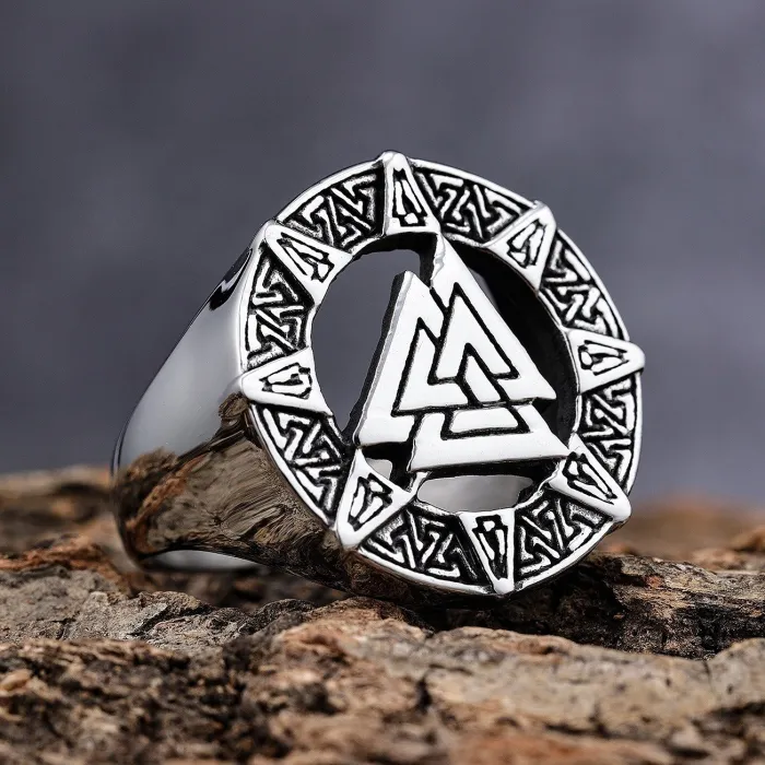Valknut Viking Triangle Ring – Norse Mythology Titanium Steel Jewelry for Men, Nordic Symbol Wholesale