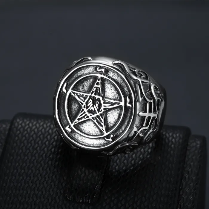 Men’s Hexagram Punk Ring – Vintage Titanium Steel Six-Point Star Band, Gothic Statement Jewelry Wholesale