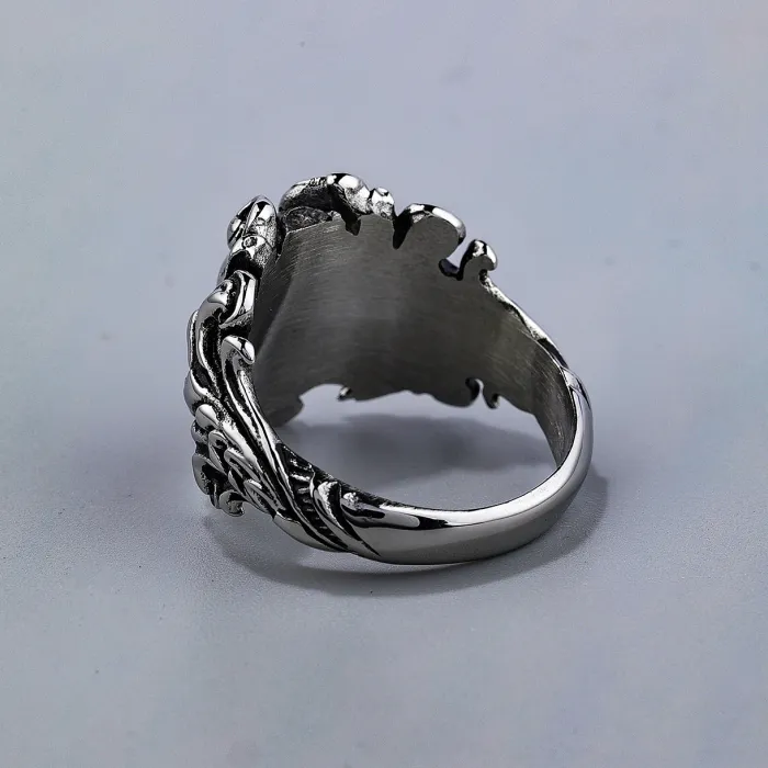 Skull & Wave Engraved Ring – Stainless Steel Gothic Style Statement Jewelry for Men, Wholesale Available