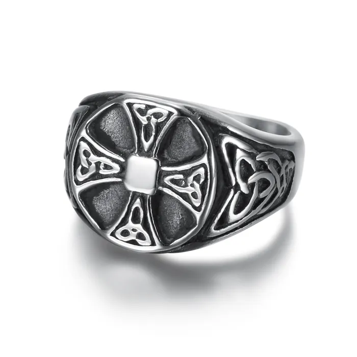 Viking Cross Ring for Men – Vintage Stainless Steel Norse-Inspired Band, Gothic Warrior Jewelry Wholesale