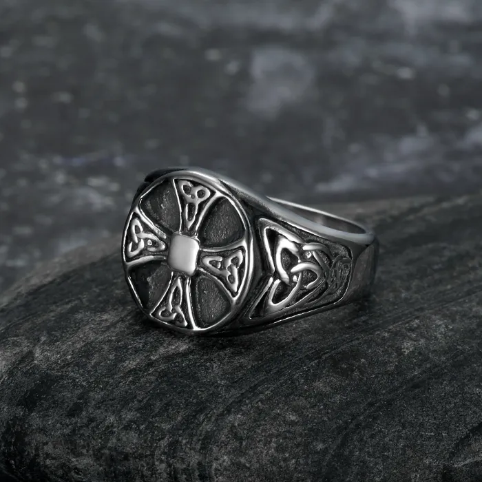 Viking Cross Ring for Men – Vintage Stainless Steel Norse-Inspired Band, Gothic Warrior Jewelry Wholesale