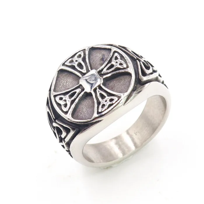 Viking Cross Ring for Men – Vintage Stainless Steel Norse-Inspired Band, Gothic Warrior Jewelry Wholesale