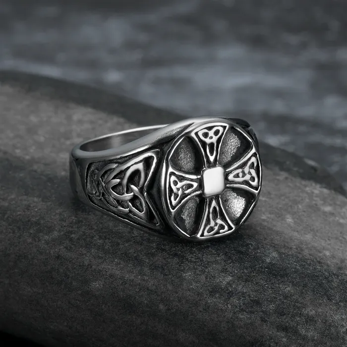 Viking Cross Ring for Men – Vintage Stainless Steel Norse-Inspired Band, Gothic Warrior Jewelry Wholesale