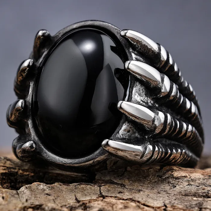 Dragon Claw Gemstone Ring – Gothic Punk Style Stainless Steel Statement Jewelry for Men, Vintage Fashion Wholesale