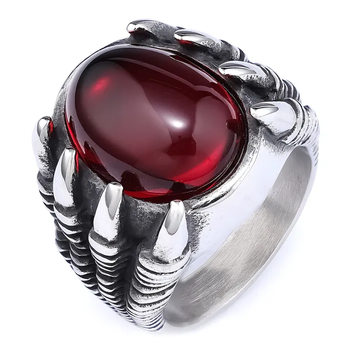 Dragon Claw Gemstone Ring – Gothic Punk Style Stainless Steel Statement Jewelry for Men, Vintage Fashion Wholesale