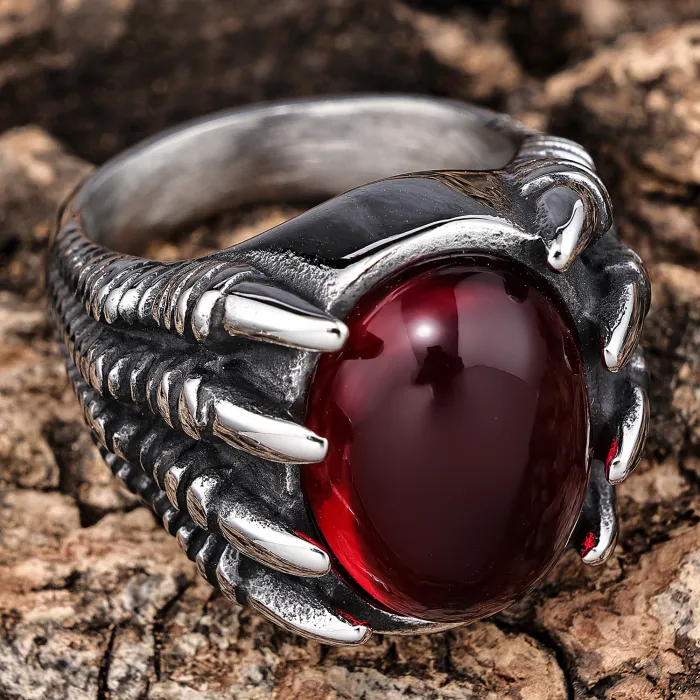 Dragon Claw Gemstone Ring – Gothic Punk Style Stainless Steel Statement Jewelry for Men, Vintage Fashion Wholesale