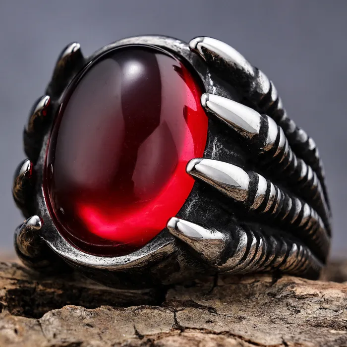 Dragon Claw Gemstone Ring – Gothic Punk Style Stainless Steel Statement Jewelry for Men, Vintage Fashion Wholesale