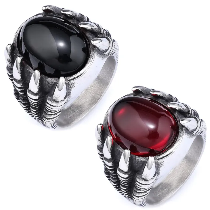 Dragon Claw Gemstone Ring – Gothic Punk Style Stainless Steel Statement Jewelry for Men, Vintage Fashion Wholesale