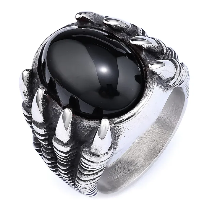 Dragon Claw Gemstone Ring – Gothic Punk Style Stainless Steel Statement Jewelry for Men, Vintage Fashion Wholesale