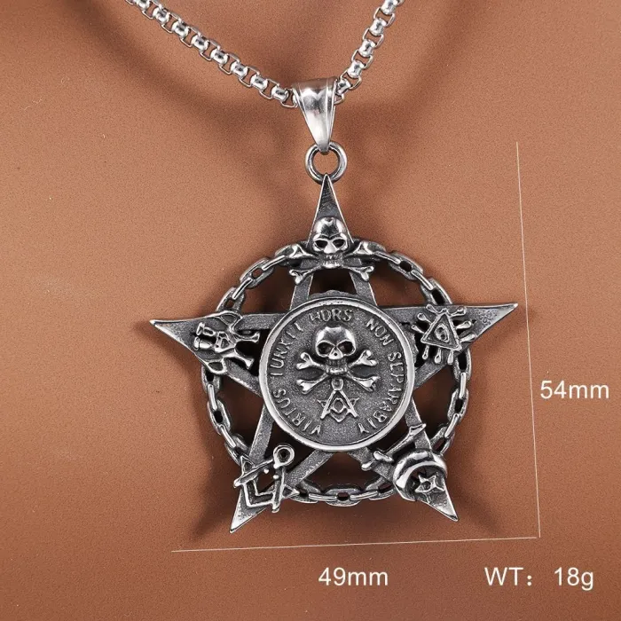 Viking Helm & Hexagram Skull Pendant – Polished Stainless Steel Gothic Symbol Jewelry for Men, Wholesale