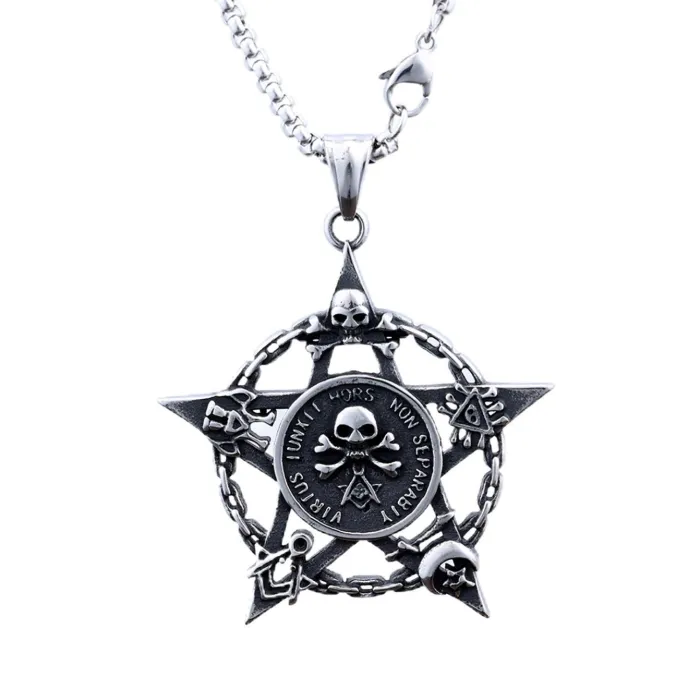 Viking Helm & Hexagram Skull Pendant – Polished Stainless Steel Gothic Symbol Jewelry for Men, Wholesale