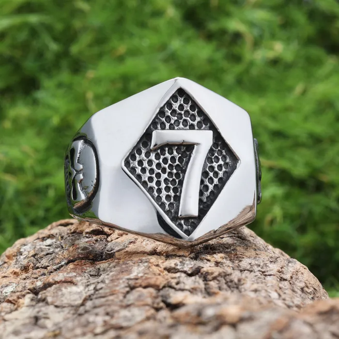 Number 7 Skull Ring – Punk Style Titanium Steel Gothic Jewelry for Men, Lucky Symbol Ring Wholesale
