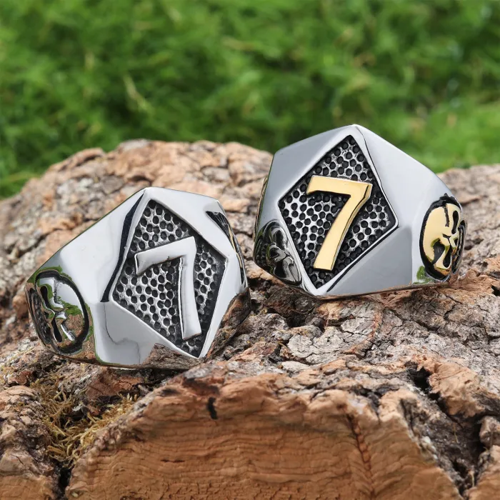 Number 7 Skull Ring – Punk Style Titanium Steel Gothic Jewelry for Men, Lucky Symbol Ring Wholesale