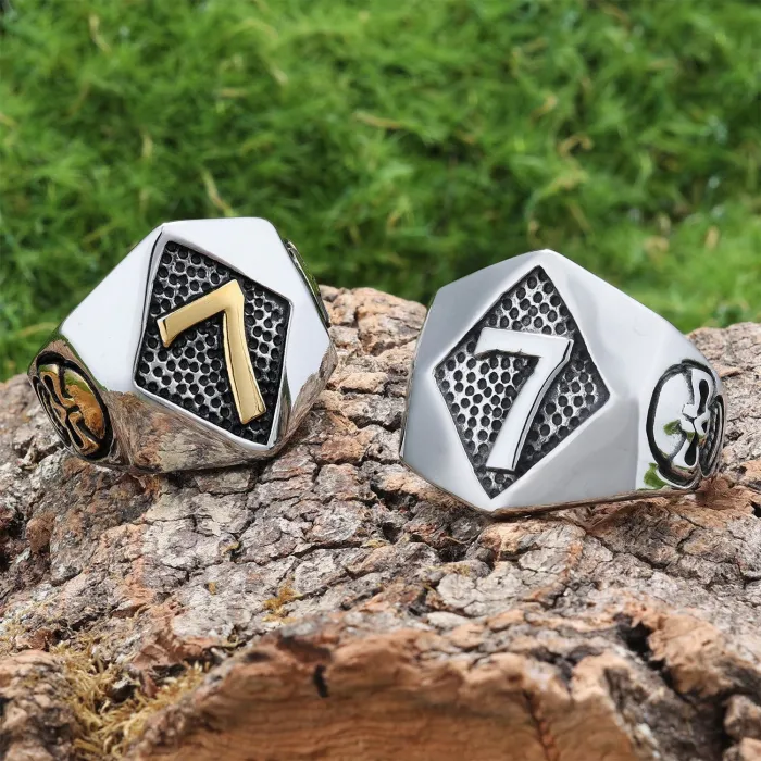 Number 7 Skull Ring – Punk Style Titanium Steel Gothic Jewelry for Men, Lucky Symbol Ring Wholesale
