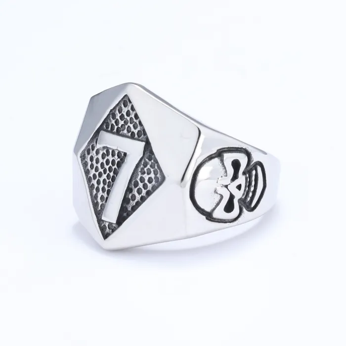 Number 7 Skull Ring – Punk Style Titanium Steel Gothic Jewelry for Men, Lucky Symbol Ring Wholesale