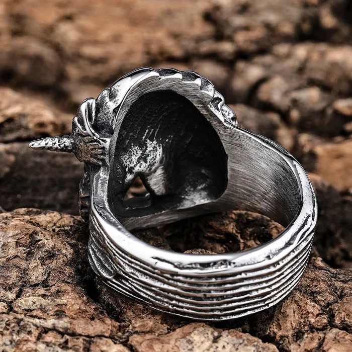 Unicorn Skull Ring – Vintage Gothic Stainless Steel Fantasy Jewelry, Unique Statement Piece for Men & Women, Wholesale