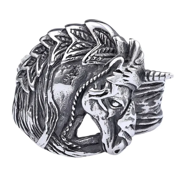 Unicorn Skull Ring – Vintage Gothic Stainless Steel Fantasy Jewelry, Unique Statement Piece for Men & Women, Wholesale