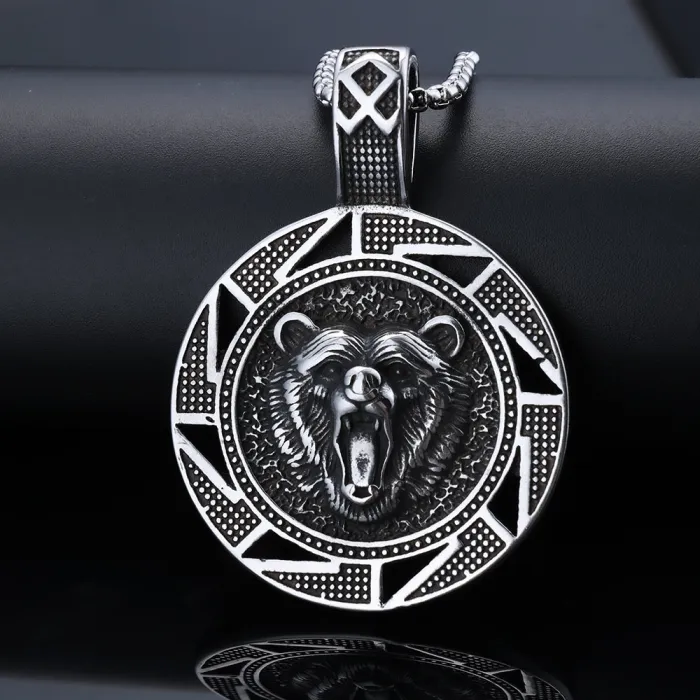 Viking Bear Totem Pendant – Norse Symbol Stainless Steel Necklace for Men, Nordic Mythology Jewelry Wholesale