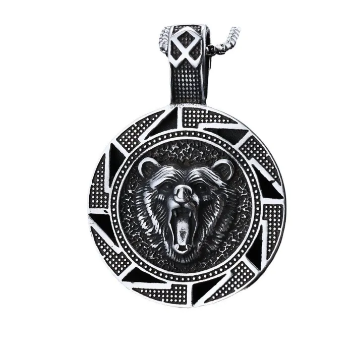 Viking Bear Totem Pendant – Norse Symbol Stainless Steel Necklace for Men, Nordic Mythology Jewelry Wholesale