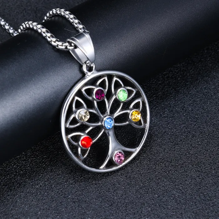 Viking Tree of Life Pendant – Stainless Steel Norse Necklace with Crystal Inlay, Bold Symbolic Jewelry Wholesale