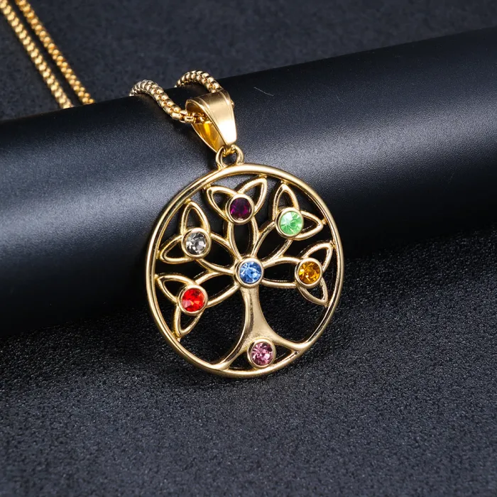 Viking Tree of Life Pendant – Stainless Steel Norse Necklace with Crystal Inlay, Bold Symbolic Jewelry Wholesale