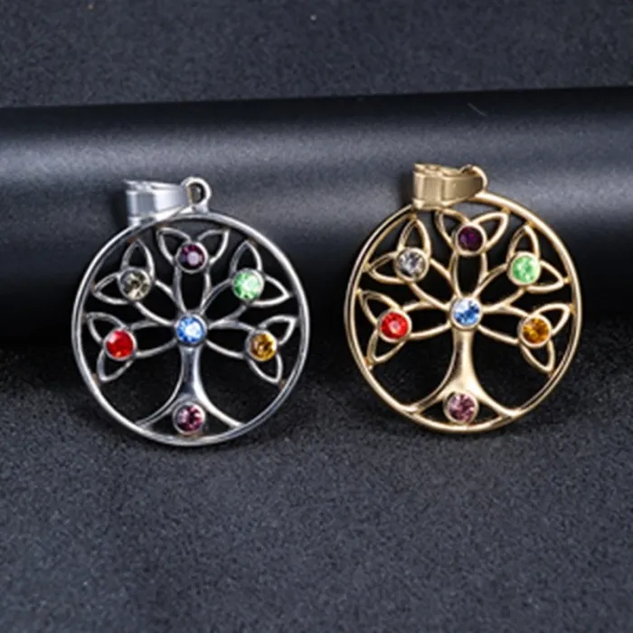 Viking Tree of Life Pendant – Stainless Steel Norse Necklace with Crystal Inlay, Bold Symbolic Jewelry Wholesale