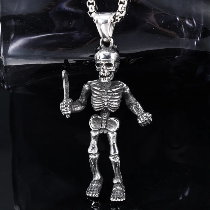 Grim Reaper Skull Pendant – Fade-Resistant Stainless Steel Unisex Gothic Necklace Charm, Wholesale