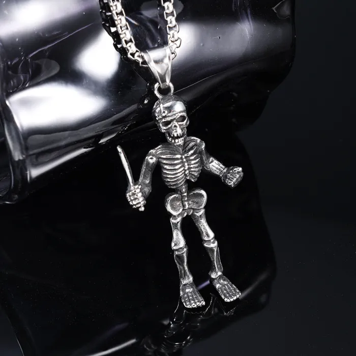 Grim Reaper Skull Pendant – Fade-Resistant Stainless Steel Unisex Gothic Necklace Charm, Wholesale