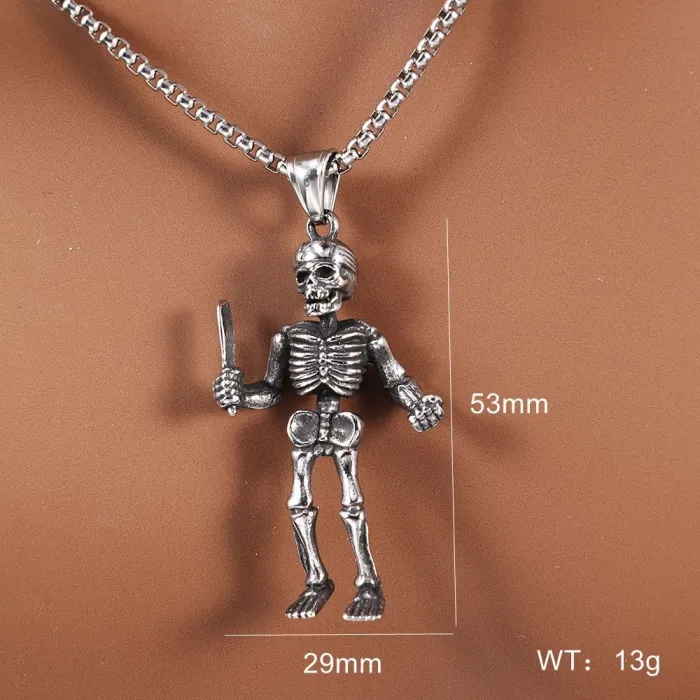 Grim Reaper Skull Pendant – Fade-Resistant Stainless Steel Unisex Gothic Necklace Charm, Wholesale