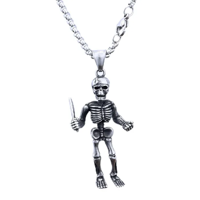 Grim Reaper Skull Pendant – Fade-Resistant Stainless Steel Unisex Gothic Necklace Charm, Wholesale