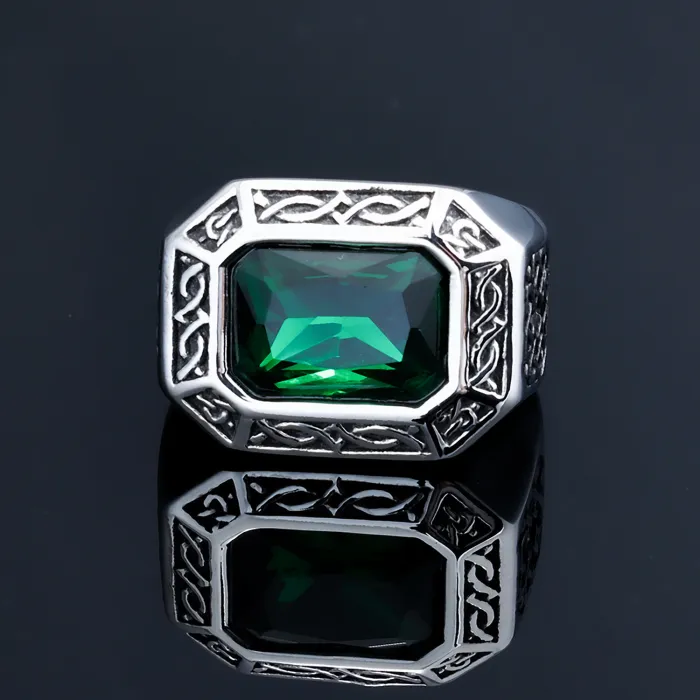 Viking Cross Ring with Green Gemstone – Titanium Steel Men’s Jewelry, Norse-Inspired Fashion Wholesale