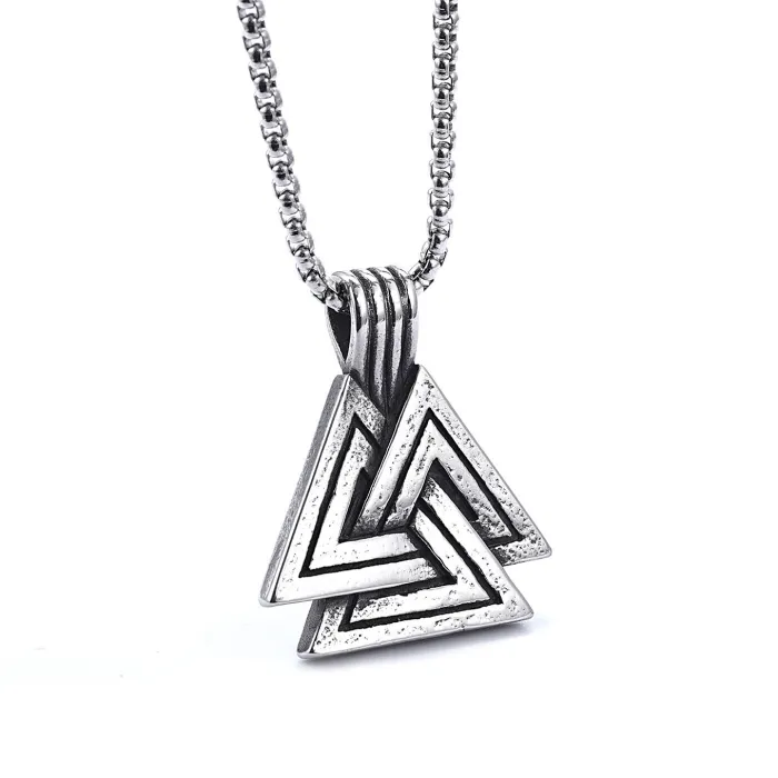 Valknut Rune Pendant – Viking Triangle Symbol in Stainless Steel, Norse Mythology Jewelry Wholesale (In Stock)