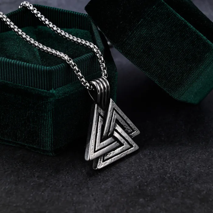 Valknut Rune Pendant – Viking Triangle Symbol in Stainless Steel, Norse Mythology Jewelry Wholesale (In Stock)