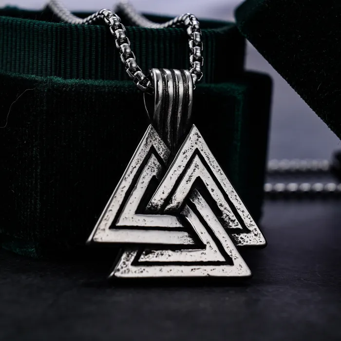 Valknut Rune Pendant – Viking Triangle Symbol in Stainless Steel, Norse Mythology Jewelry Wholesale (In Stock)
