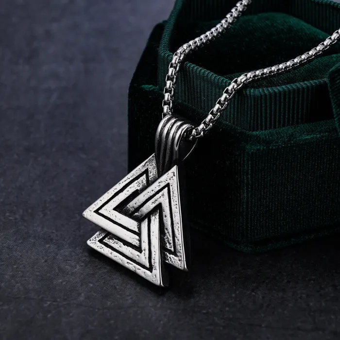Valknut Rune Pendant – Viking Triangle Symbol in Stainless Steel, Norse Mythology Jewelry Wholesale (In Stock)