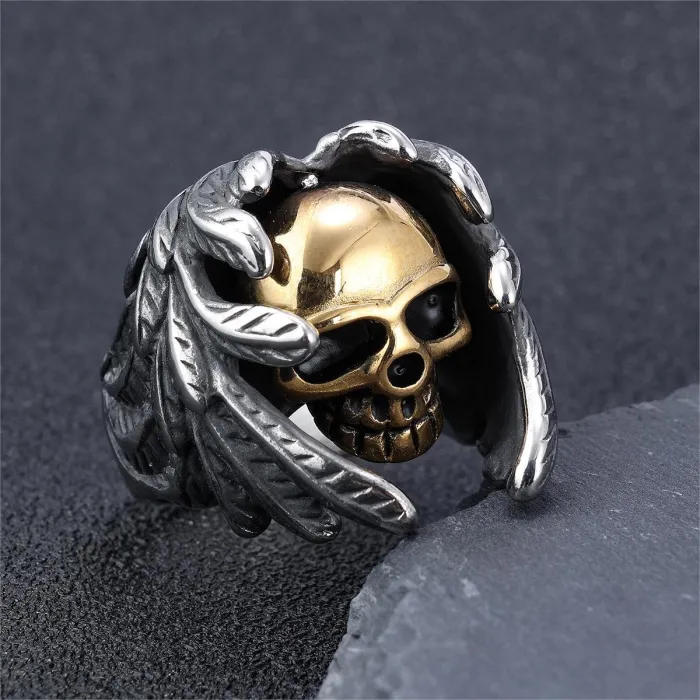 Winged Skull Statement Ring – Gothic Punk Style Exaggerated Metal Fashion Ring for Index Finger, Wholesale