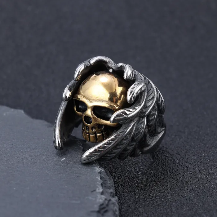 Winged Skull Statement Ring – Gothic Punk Style Exaggerated Metal Fashion Ring for Index Finger, Wholesale