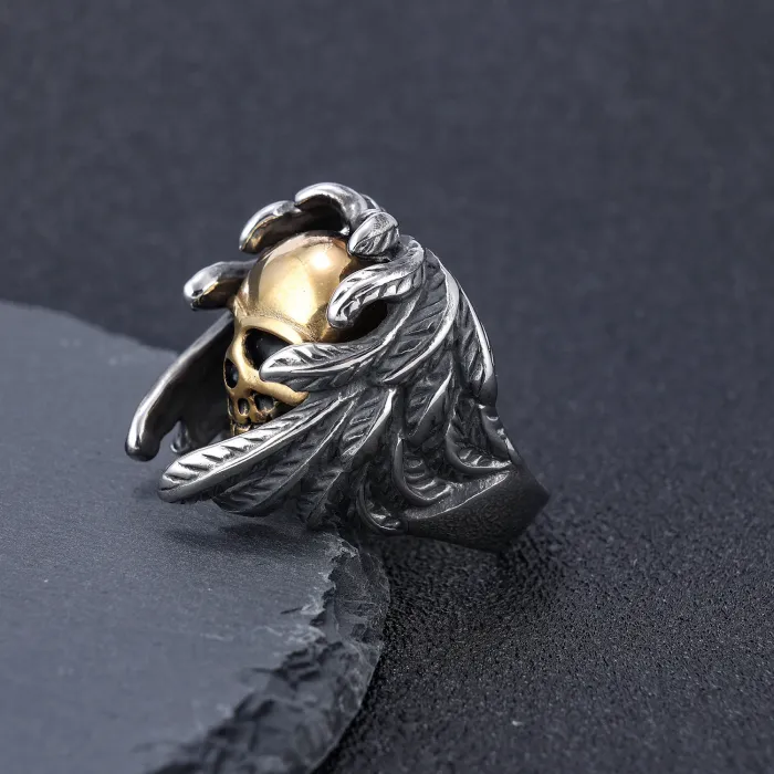 Winged Skull Statement Ring – Gothic Punk Style Exaggerated Metal Fashion Ring for Index Finger, Wholesale