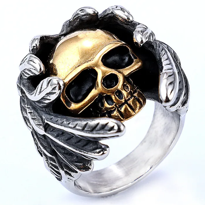Winged Skull Statement Ring – Gothic Punk Style Exaggerated Metal Fashion Ring for Index Finger, Wholesale