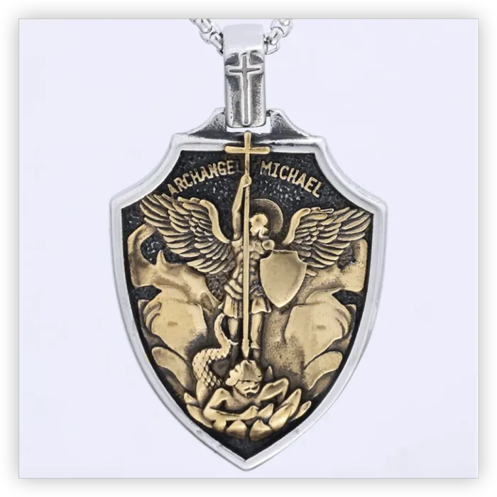 Archangel Michael Pendant – Punk Gothic Style Stainless Steel Necklace, Fade-Resistant Religious Jewelry Wholesale