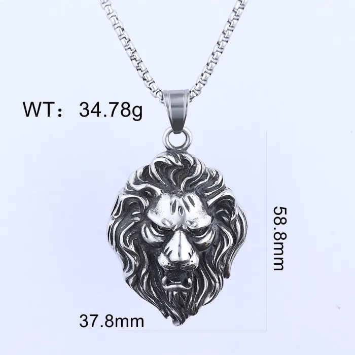 Lion Head Pendant Necklace – Jungle King Stainless Steel Animal Totem Jewelry for Men, Bold Fashion Wholesale