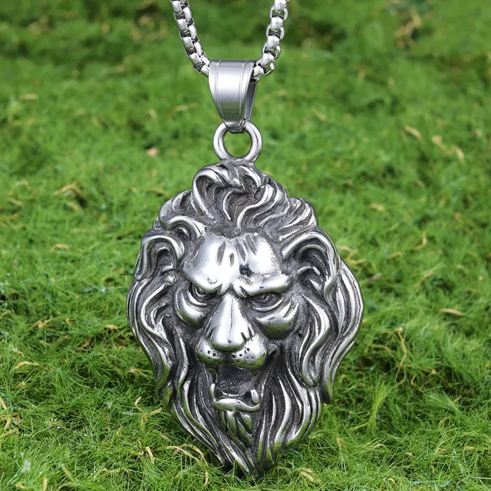 Lion Head Pendant Necklace – Jungle King Stainless Steel Animal Totem Jewelry for Men, Bold Fashion Wholesale