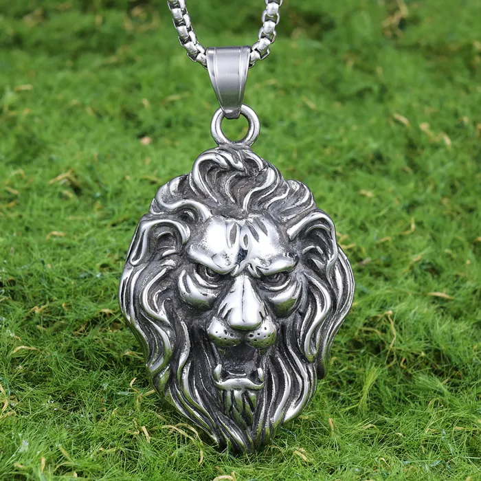 Lion Head Pendant Necklace – Jungle King Stainless Steel Animal Totem Jewelry for Men, Bold Fashion Wholesale
