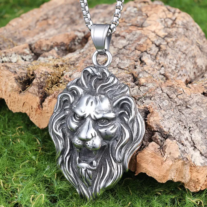 Lion Head Pendant Necklace – Jungle King Stainless Steel Animal Totem Jewelry for Men, Bold Fashion Wholesale