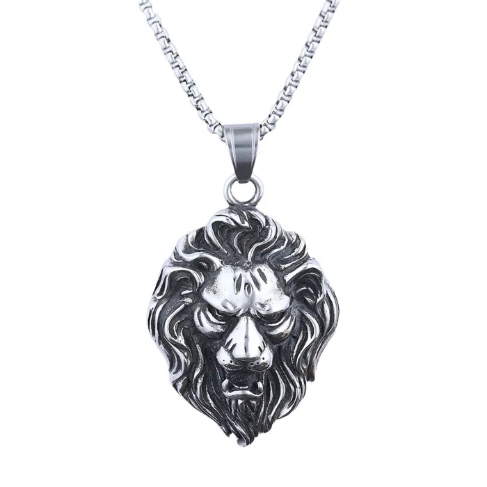 Lion Head Pendant Necklace – Jungle King Stainless Steel Animal Totem Jewelry for Men, Bold Fashion Wholesale