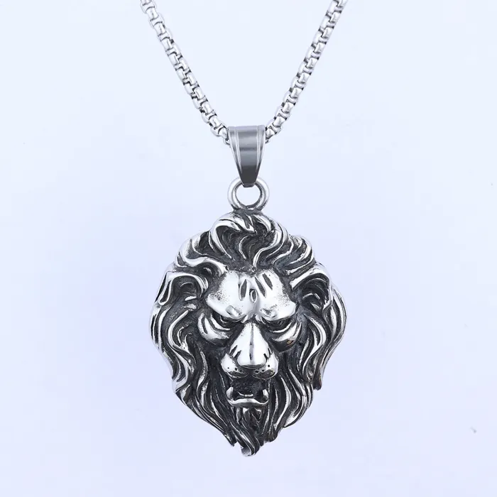 Lion Head Pendant Necklace – Jungle King Stainless Steel Animal Totem Jewelry for Men, Bold Fashion Wholesale