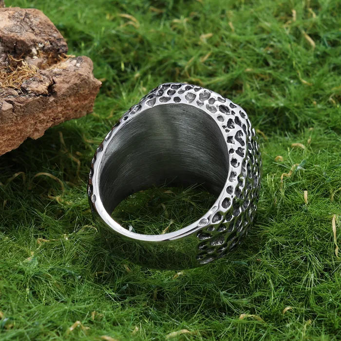 Nature-Inspired Floral Ring – Textured Two-Tone Stainless Steel Band, Botanical Style Fashion Jewelry Wholesale