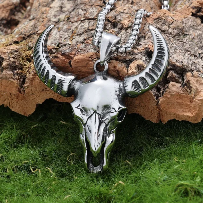 Ram Head Pendant Necklace – Vintage Stainless Steel Animal Totem Jewelry for Men, Bold Fashion Wholesale