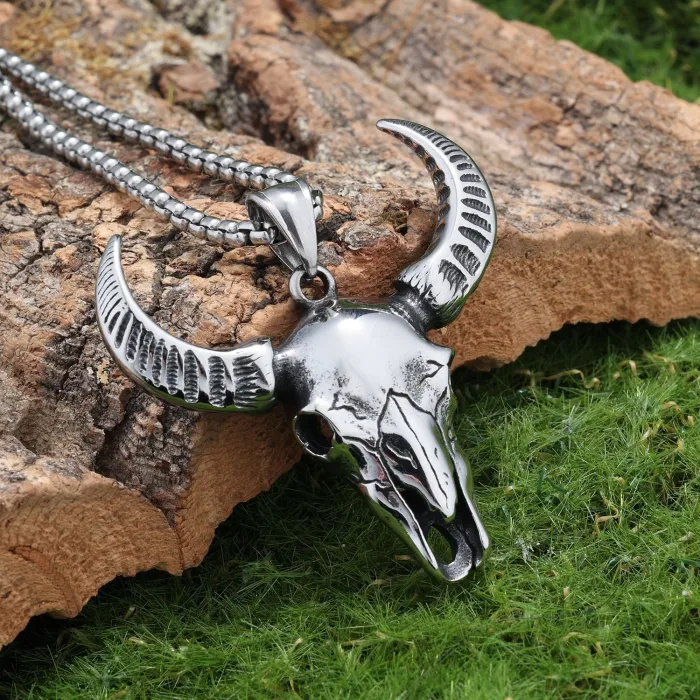 Ram Head Pendant Necklace – Vintage Stainless Steel Animal Totem Jewelry for Men, Bold Fashion Wholesale